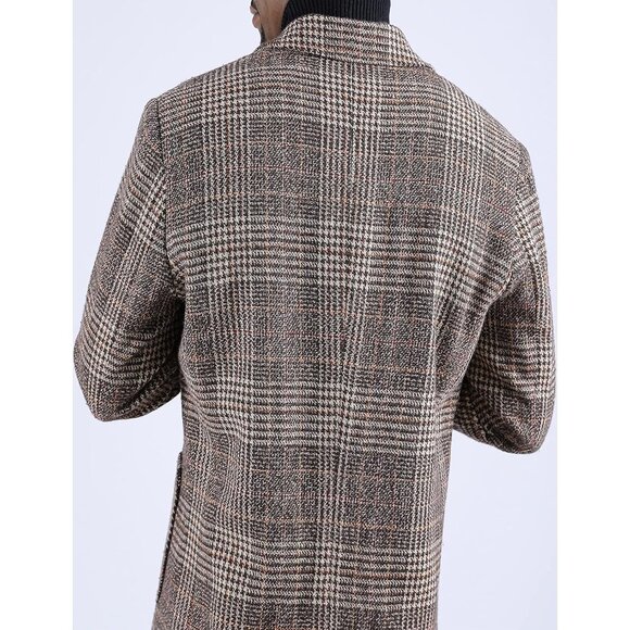 Men's Khaki Wool Blend Pea Coat Notched Collar Single Breasted Overcoat - Picture 5 of 8